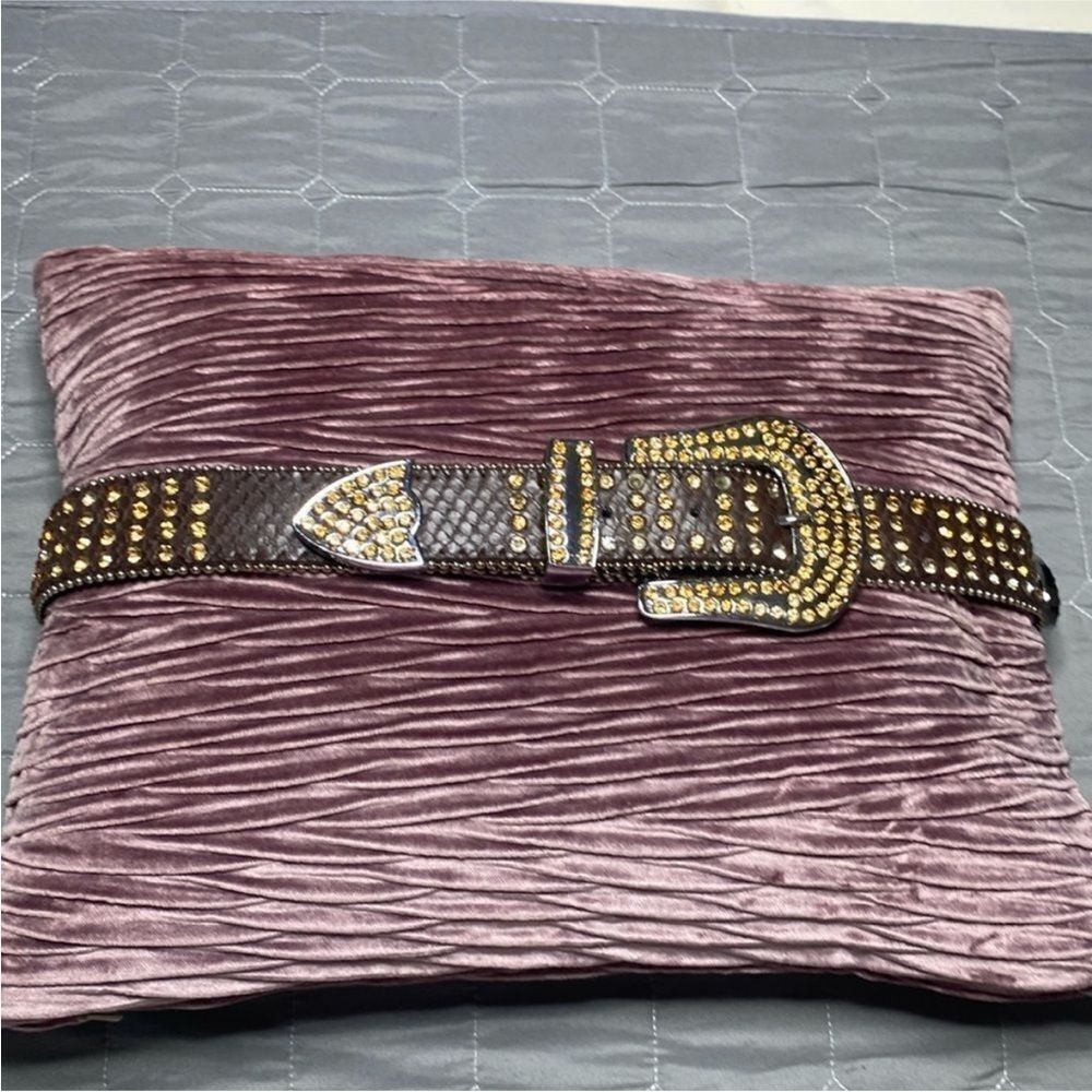 Studded Brown genuine leather Belt with Gold Accents S-M